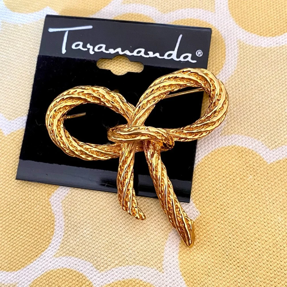 Gold Ribbon Bow Brooch Pin NWT